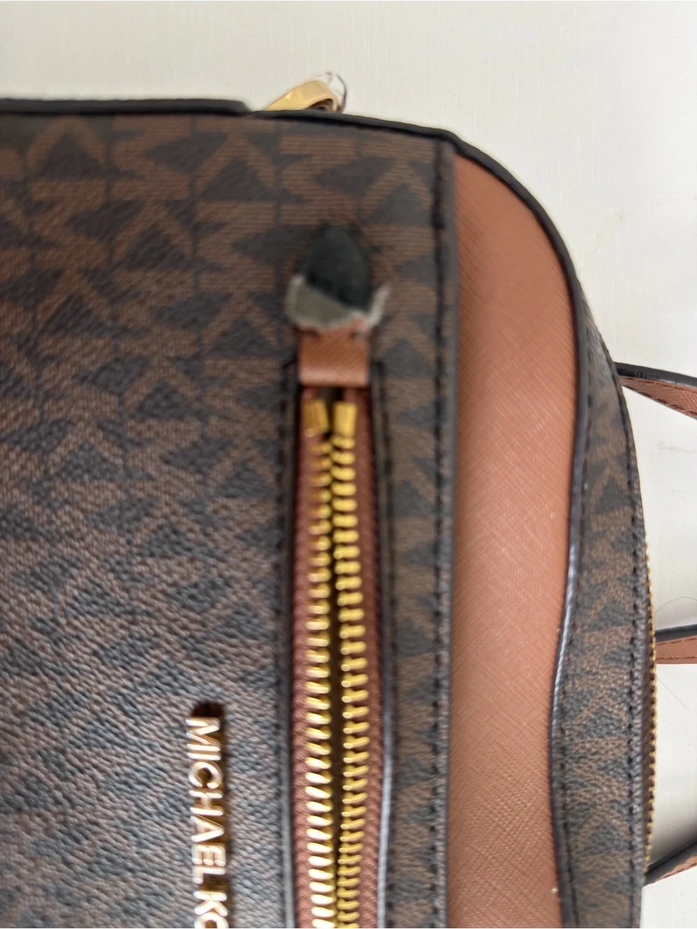 Michael Kors Brown Monogram Crossbody with Gold Trim